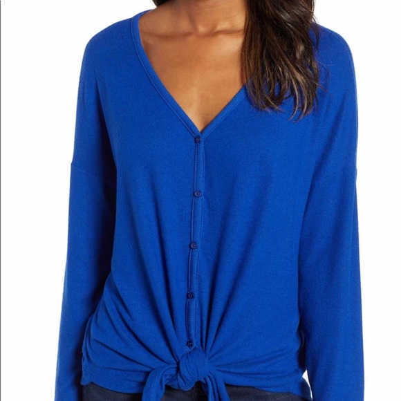 Nordstrom Tops - Caslon tie front cozy knit shirt in Blue. NWT Nordstrom Tops - Caslon tie front cozy knit shirt in Blue. NWT